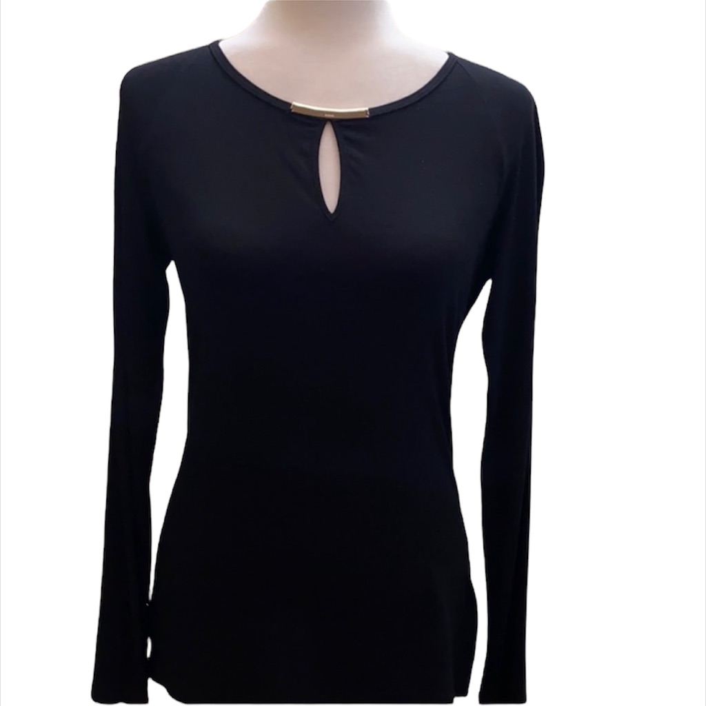Auth Gucci Italy Silver Hardware Cut Out Long Sleeve Small Shirt Blk